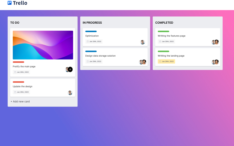 Ejemplo de tableros de Trello