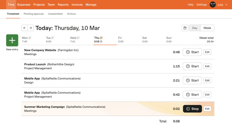 Work schedule in Harvest