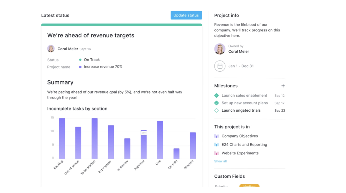 Visualisierung von Aktivitäten in Asana